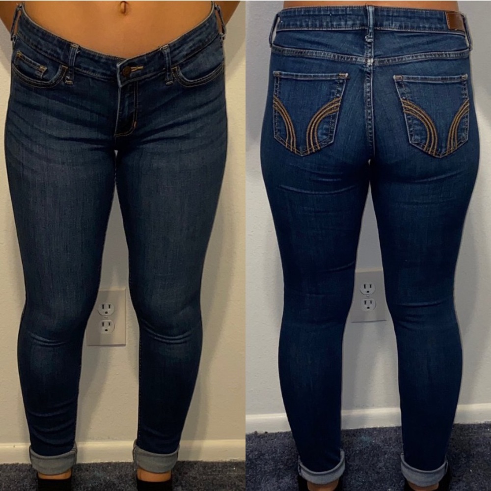 hollister low rise dark demon skinny jeans